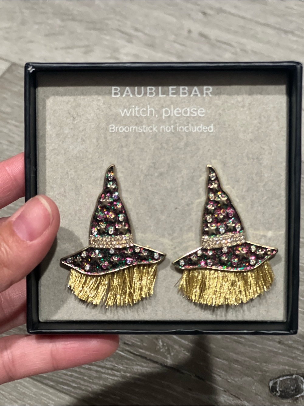 BaubleBar Multicolor Crystal Witch Hat Earrings with Gold Fringe